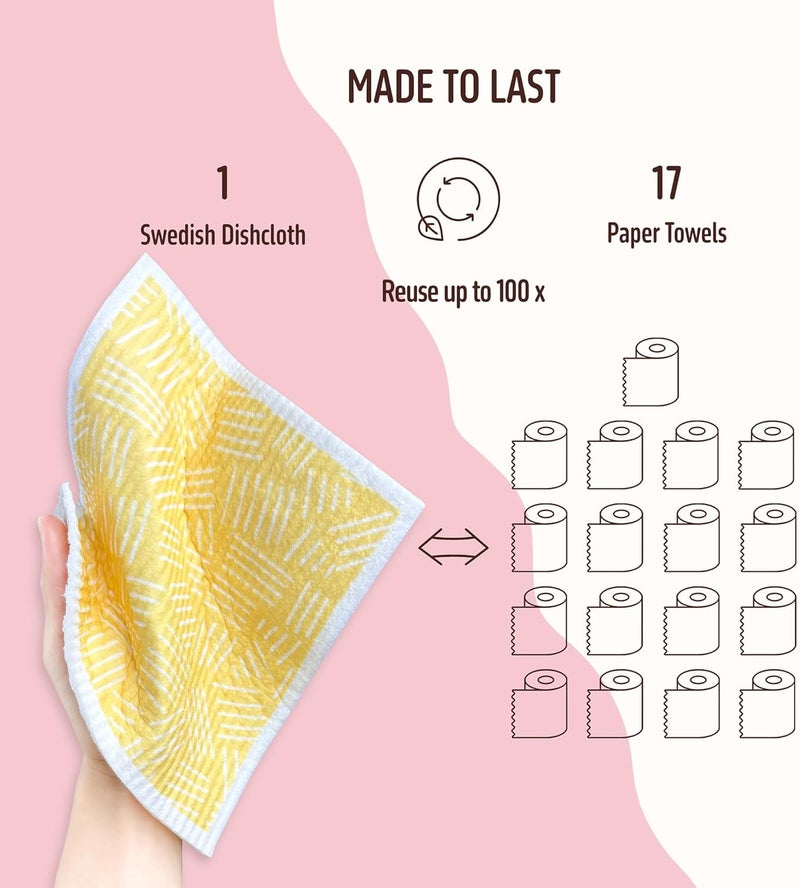Augine Swedish Dishcloths for Kitchen, 5 Pack Reusable Paper Towels Washable, Super Absorbent Swedish Dish Cloths, Non-Scratch, No Odor - Image 4